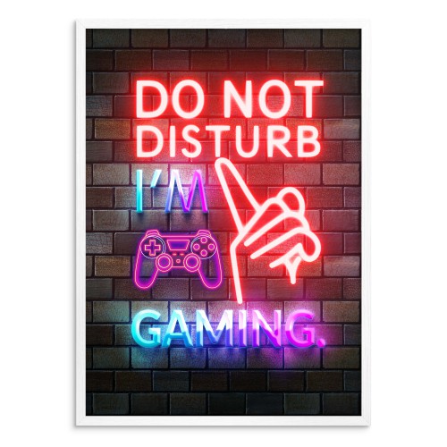 Plakat dla gracza – neonowy napis  Do Not Disturb I&amp;amp;#039;m Gaming | Dekoracja do pokoju gamera | Prezent dla fana gier 23448 - zdjęcie 2