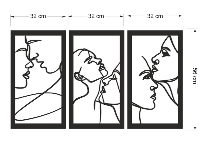 Tryptyk Ażurowy Line Art – Minimalistyczna Dekoracja Ścienna z Motywem Twarzy | Dekoracyjne Panele na ścianę- Obraz 3D 66871 - zdjęcie 3
