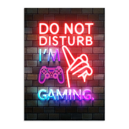 Plakat dla gracza – neonowy napis  Do Not Disturb I&amp;amp;#039;m Gaming | Dekoracja do pokoju gamera | Prezent dla fana gier 23448 - zdjęcie 4