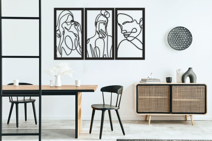 Tryptyk Line Art – Ażurowa Dekoracja z Kobiecym Motywem | Panel Ażurowy Selfie i Kobieta w Okularach – Minimalistyczne Obrazy 3D do Salonu 66875 - zdjęcie 7