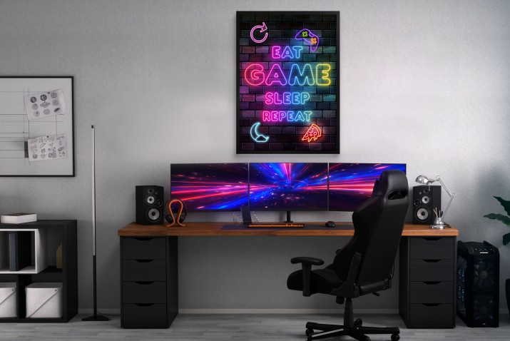 Gamingowy plakat z napisem Eat Game Sleep Repeat – idealny dla gracza | Neonowy plakat do pokoju młodzieżowego 23447 - zdjęcie 7