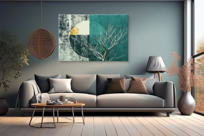 Designerski obraz na płótnie w stylu industrialnym | Abstrakcyjna grafika w odcieniach zieleni i szarości 64698 - zdjęcie 4