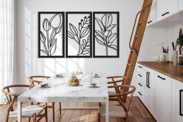 Obraz Ażurowy z Tulipanami – Elegancka Dekoracja do Salonu | Roślinny Obraz Line Art | Panele ażurowe z Kwiatami 66881 - zdjęcie 5
