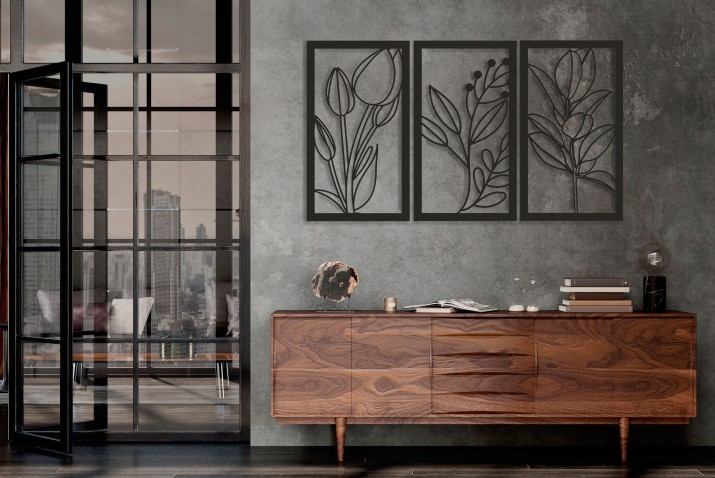 Obraz Ażurowy z Tulipanami – Elegancka Dekoracja do Salonu | Roślinny Obraz Line Art | Panele ażurowe z Kwiatami 66881 - zdjęcie 6