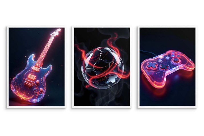 Neonowe Plakaty- Muzyka, Sport, Gaming | Nowoczesna Dekoracja Ścienna do Pokoju Młodzieżowego- Gitara, Piłka, Pad 81335 - zdjęcie 5