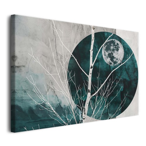Minimalistyczny Obraz z Księżycem i Drzewem | Nowoczesna dekoracja w odcieniach zieleni i szarości 68101 - zdjęcie 2
