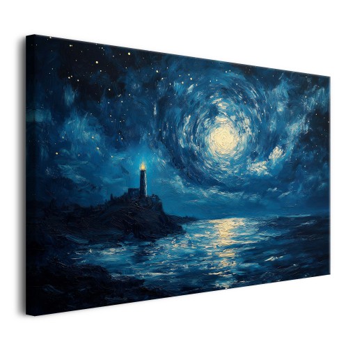 Abstrakcyjny pejzaż na płótnie- Latarnia morska nocą | Obraz na ścianę inspirowany Van Goghiem 20958 - zdjęcie 2