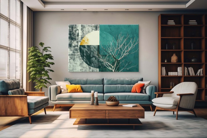 Designerski obraz na płótnie w stylu industrialnym | Abstrakcyjna grafika w odcieniach zieleni i szarości 64698 - zdjęcie 5