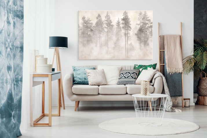 Minimalistyczny obraz na płótnie do sypialni i salonu-  Mglisty las w stylu skandynawskim 20953 - zdjęcie 4