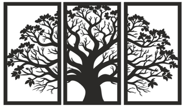 Nowoczesny Obraz Ażurowy na ścianę- Tryptyk Drzewo | Obraz 3D Panel ażurowy z Drzewem | Elegancka dekoracja do salonu 66869 - zdjęcie 2
