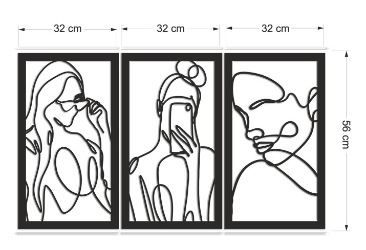 Tryptyk Line Art – Ażurowa Dekoracja z Kobiecym Motywem | Panel Ażurowy Selfie i Kobieta w Okularach – Minimalistyczne Obrazy 3D do Salonu 66875 - zdjęcie 3