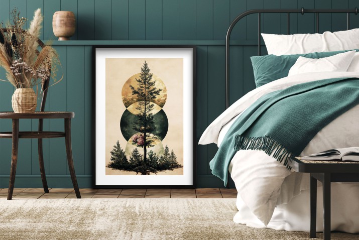Artystyczny plakat z motywem drzewa | Elegancka ozdoba do salonu i sypialni | Plakat inspirowany lasem i geometrią 23452 - zdjęcie 6