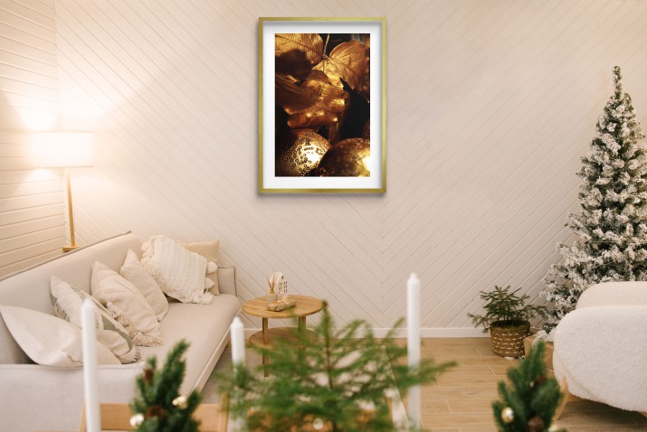 Elegancki Plakat Świąteczny | Złoty Obrazek na ścianę do salonu | Dekoracja zimowa, na Boże Narodzenie w stylu Glamour 23467 - zdjęcie 5