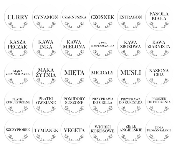 Eleganckie, minimalistyczne naklejki na przyprawy, zioła | Białe Etykiety na słoiczki, pojemniki kuchenne | Samoprzylepne nalepki na przyprawniki 120szt. 66727 - zdjęcie 9
