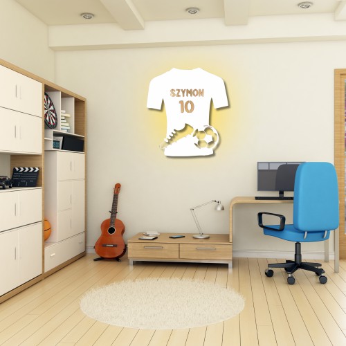 Lampka Nocna na ścianę- Biała Koszulka piłkarska z imieniem | Dekoracyjne oświetlenie dla fana Piłki Nożnej | Lampka dla dzieci 81347 - zdjęcie 6
