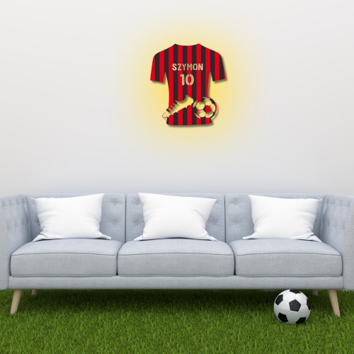 Lampka Nocna LED- Koszulka Klubu piłkarskiego | Czerwono-czarna sportowa koszulka z imieniem w kolorach drużyny sportowej 81344 - zdjęcie 3