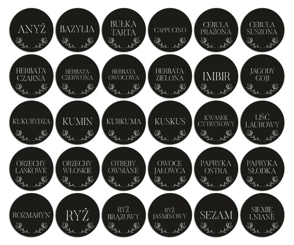 Minimalistyczne etykiety na przyprawy, zioła | Czarno-białe eleganckie Naklejki na słoiczki, pojemniki kuchenne | Samoprzylepne nalepki na przyprawniki 120szt. 66726 - zdjęcie 6
