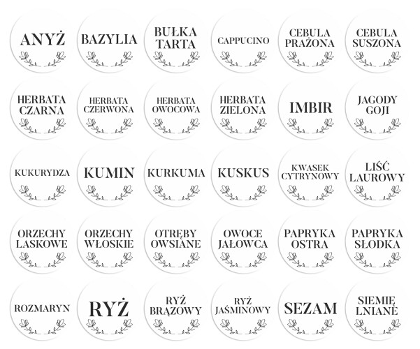Eleganckie, minimalistyczne naklejki na przyprawy, zioła | Białe Etykiety na słoiczki, pojemniki kuchenne | Samoprzylepne nalepki na przyprawniki 120szt. 66727 - zdjęcie 6