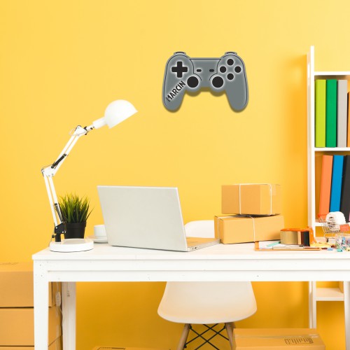 Szara Lampka gamingowa z imieniem- Kontroler, Gamepad, Joystick do konsoli | Stylowe oświetlenie do pokoju nastolatka | Prezent, gadżet dla fana gier 81378 - zdjęcie 3