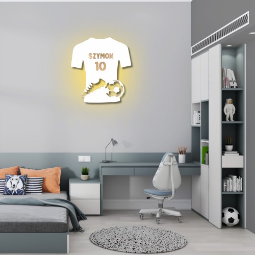 Lampka Nocna na ścianę- Biała Koszulka piłkarska z imieniem | Dekoracyjne oświetlenie dla fana Piłki Nożnej | Lampka dla dzieci 81347 - zdjęcie 4