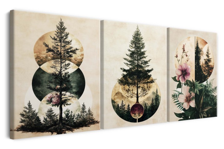 Nowoczesny Tryptyk- Natura i geometria | Obrazy na płótnie do salonu w stylu skandynawskim | Współczesna dekoracja na ścianę 20974 - zdjęcie 2