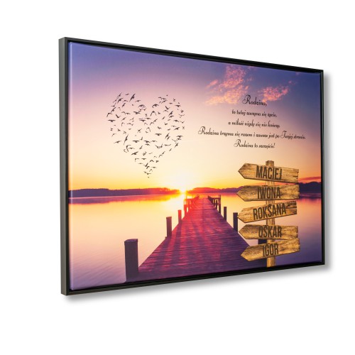 Elegancki Obraz w Ramie- Inspirujący cytat o rodzinie z imionami  | Wyjątkowa dekoracja ścienna do salonu, sypialni | Personalizowany obraz na płótnie 20775 - zdjęcie 2