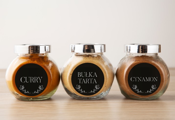 Minimalistyczne etykiety na przyprawy, zioła | Czarno-białe eleganckie Naklejki na słoiczki, pojemniki kuchenne | Samoprzylepne nalepki na przyprawniki 120szt. 66726 - zdjęcie 4