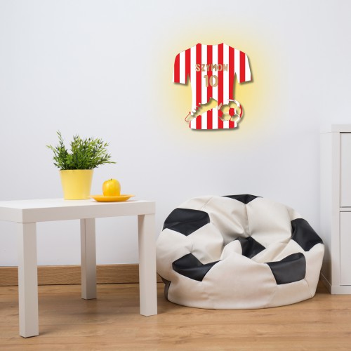Dekoracyjna Lampka LED na baterie | Biało- Czerwona Koszulka klubu piłkarskiego z imieniem | Gadżet, Prezent dla kibica Piłki Nożnej 81354 - zdjęcie 6