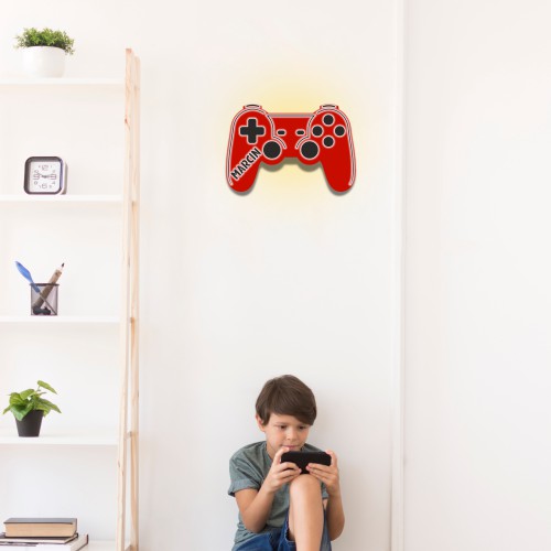 Designerska Lampka z imieniem- Czerwony Kontroler, Gamepad do konsoli | Dekoracja do pokoju nastolatka | Prezent, gadżet dla gracza 81374 - zdjęcie 4