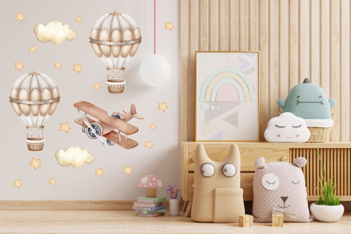 Naklejka dziecięca ścienna- Beżowe balony | Dekoracja do pokoju dziecka retro, boho | Naklejki na ścianę dla chłopca, niemowlaka T22095 - zdjęcie 3