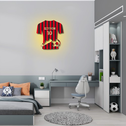 Lampka Nocna LED- Koszulka Klubu piłkarskiego | Czerwono-czarna sportowa koszulka z imieniem w kolorach drużyny sportowej 81344 - zdjęcie 5