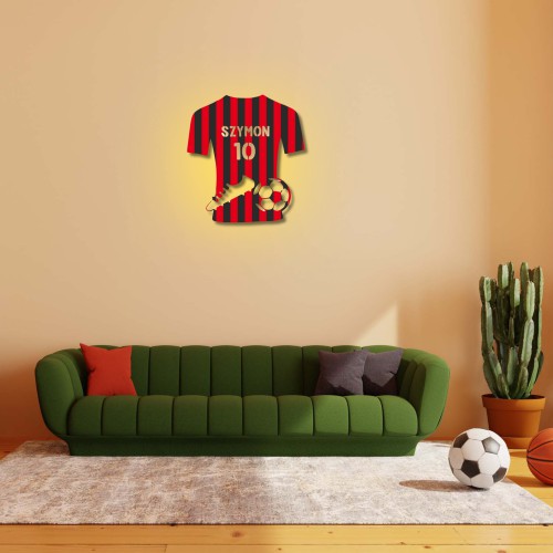 Lampka Nocna LED- Koszulka Klubu piłkarskiego | Czerwono-czarna sportowa koszulka z imieniem w kolorach drużyny sportowej 81344 - zdjęcie 4