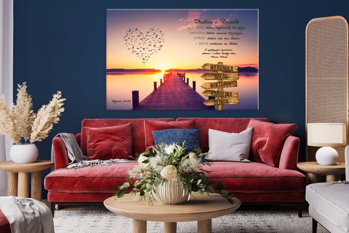 Wyjątkowy prezent na Dzień Babci i Dziadka- Obraz na płótnie Drogowskaz | Obraz na ścianę dla Dziadków z imionami wnuków 20933 - zdjęcie 3