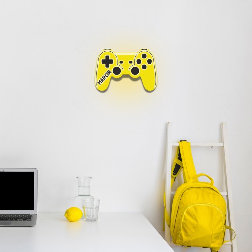 Lampka gamingowa z imieniem- Żółty Kontroler, Gamepad do konsoli | Nowoczesna dekoracja do pokoju młodzieżowego | Prezent, gadżet dla fana gier 81375 - zdjęcie 5