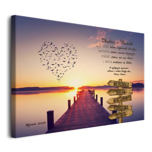 Wyjątkowy prezent na Dzień Babci i Dziadka- Obraz na płótnie Drogowskaz | Obraz na ścianę dla Dziadków z imionami wnuków 20933 - zdjęcie 2