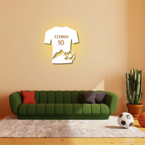 Lampka Nocna na ścianę- Biała Koszulka piłkarska z imieniem | Dekoracyjne oświetlenie dla fana Piłki Nożnej | Lampka dla dzieci 81347 - zdjęcie 3