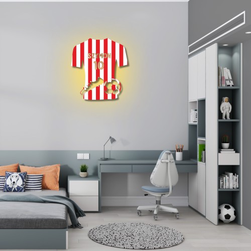 Dekoracyjna Lampka LED na baterie | Biało- Czerwona Koszulka klubu piłkarskiego z imieniem | Gadżet, Prezent dla kibica Piłki Nożnej 81354 - zdjęcie 5