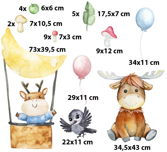 Naklejka ścienna- Baśniowe Zwierzęta | Dziecięce naklejki na ścianę w stylu akwareli | Pastelowa ozdoba do pokoju niemowlaka T42012 - zdjęcie 2