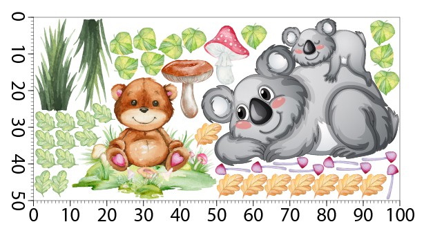 Naklejka ścienna- Koala i Pluszowy Miś | Bajkowa Leśna polana na ścianę do pokoju dziecka | Dekoracja dziecięca z Leśnym motywem T42010 - zdjęcie 3