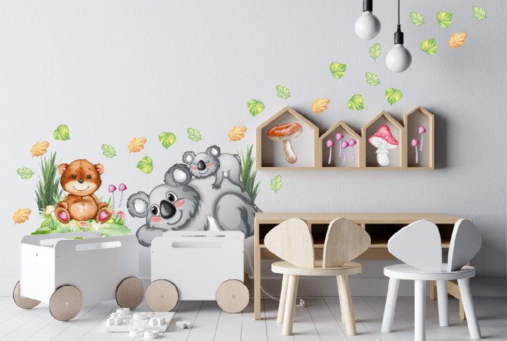 Naklejka ścienna- Koala i Pluszowy Miś | Bajkowa Leśna polana na ścianę do pokoju dziecka | Dekoracja dziecięca z Leśnym motywem T42010 - zdjęcie 4