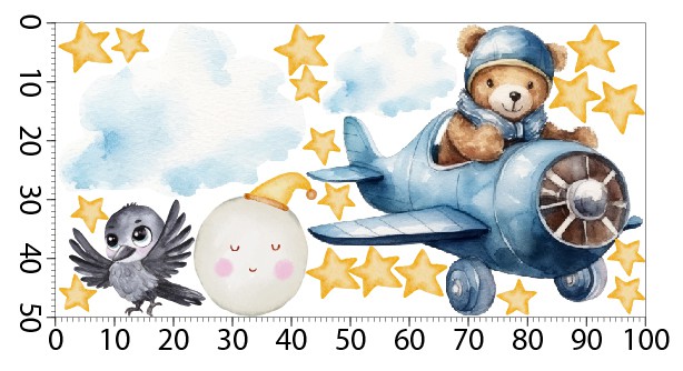 Naklejka ścienna- Miś w samolocie, Nocne Niebo | Dekoracyjne Bajkowe naklejki dziecięce | Ozdoba do sypialni niemowlaka T42017 - zdjęcie 3