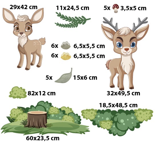 Naklejka ścienna- Beżowe Jelonki | Dziecięce naklejki na ścianę- Bajkowy Las | Leśny motyw do pokoju dziecka T42004 - zdjęcie 2
