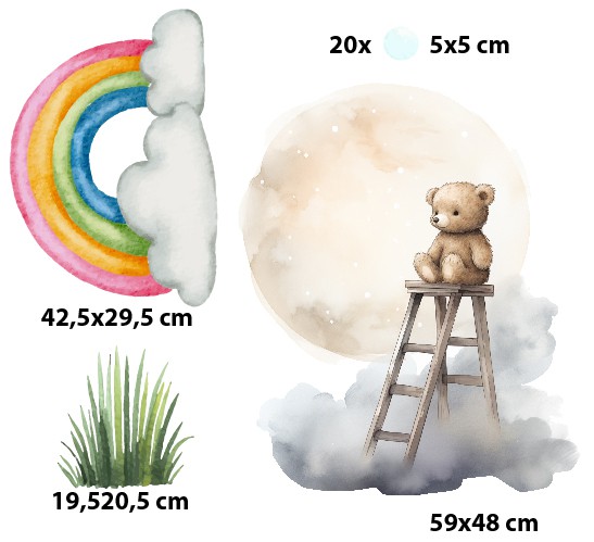 Naklejka ścienna z motywem tęczy i pluszowego misia | Baśniowa dekoracja do sypialni dziecka T42018 - zdjęcie 2