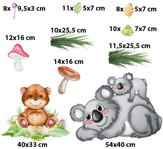 Naklejka ścienna- Koala i Pluszowy Miś | Bajkowa Leśna polana na ścianę do pokoju dziecka | Dekoracja dziecięca z Leśnym motywem T42010 - zdjęcie 2