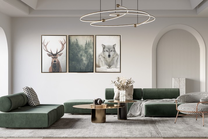 Obrazy w Ramie American Box | Tryptyk na płótnie – Las we mgle | Dekoracja w stylu skandynawskim R20354 - zdjęcie 9
