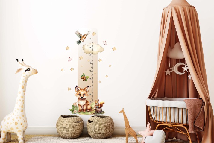 Miarka wzrostu dla dziecka | Dziecięca naklejka na ścianę w stylu boho | Leśne zwierzątka- dekoracja do pokoju przedszkolaka 64407 - zdjęcie 3