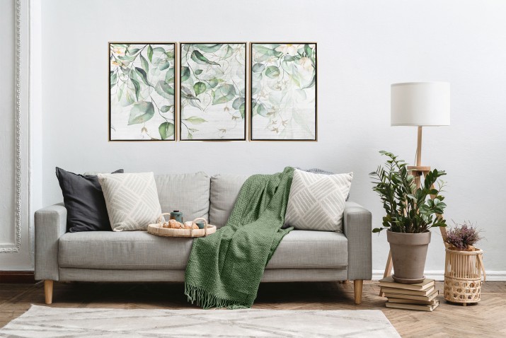 Obrazy w Ramie American Box | Tryptyk na płótnie- Zielone Liście, Rośliny | Ozdoba na ścianę do sypialni boho R20382 - zdjęcie 8