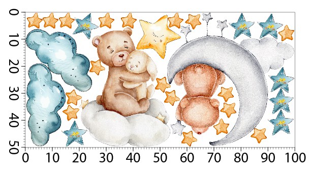 Delikatna Dekoracja dziecięca- Misie, Księżyc i Gwiazdki | Naklejki na ścianę do pokoju niemowlaka | Piękne Obrazki dla dziecka T42052 - zdjęcie 3