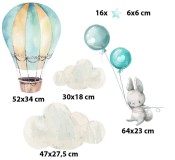 Naklejki ścienne dla dzieci – Króliczek i Balony | Urocza Pastelowa Dekoracja, Błękitne gwiazdki | Ozdoba do przedszkola, żłobka, sypialni dziecka T42049 Naklejkomania - zdjecie 3 - miniatura