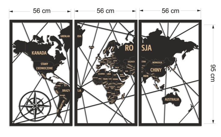 Tryptyk ażurowy- Mapa Świata | Oryginalny Obraz 3D na ścianę, Panel Dekoracyjny 66890 - zdjęcie 2